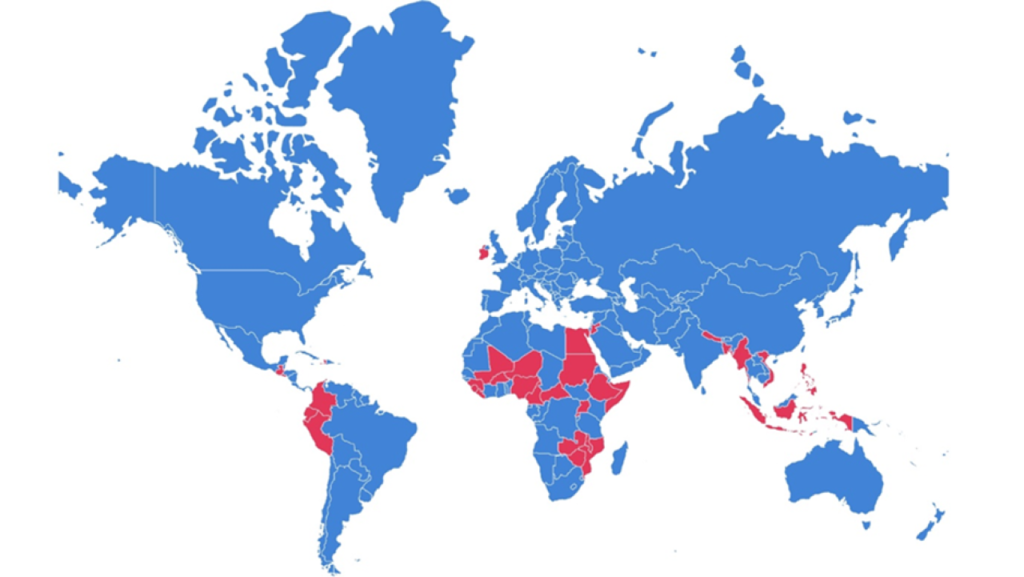 A map of the world showing Plan International's DRM programmes