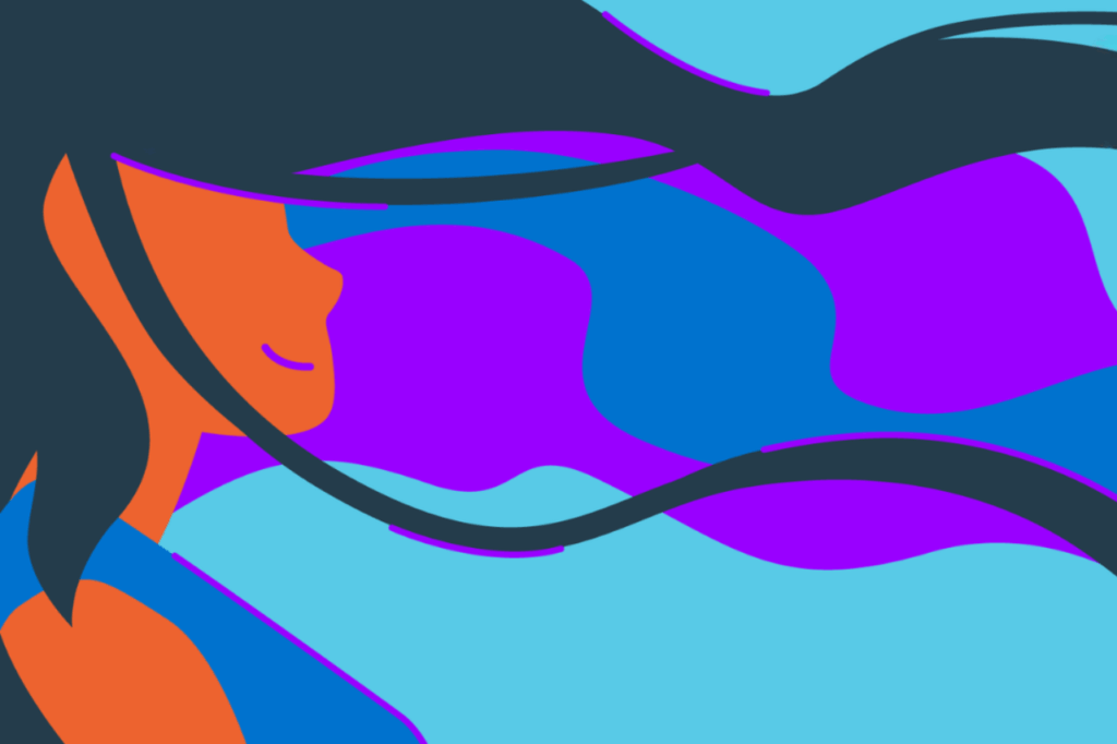 a graphic of a girl with long hair