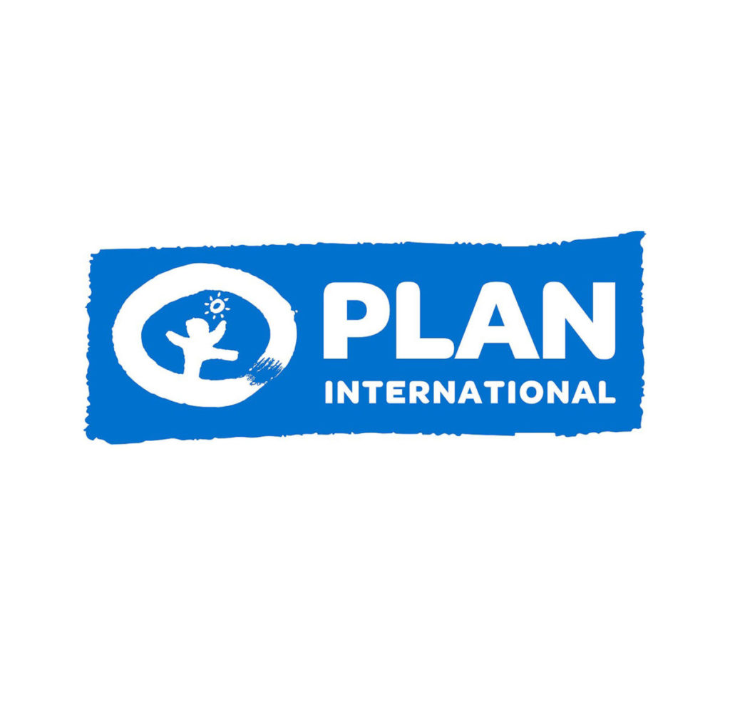 Plan International logo in blue and white, featuring a child figure inside a circle.