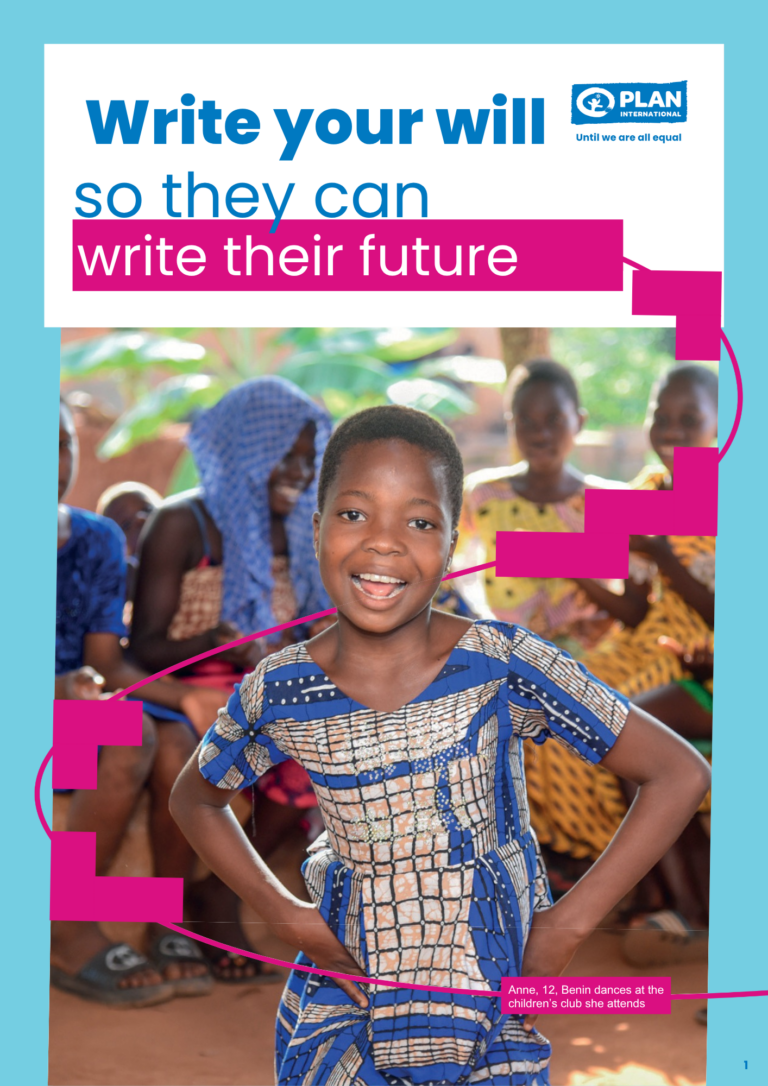 Image of a brochure cover with write your will so they can write their future and an image of a girl dancing
